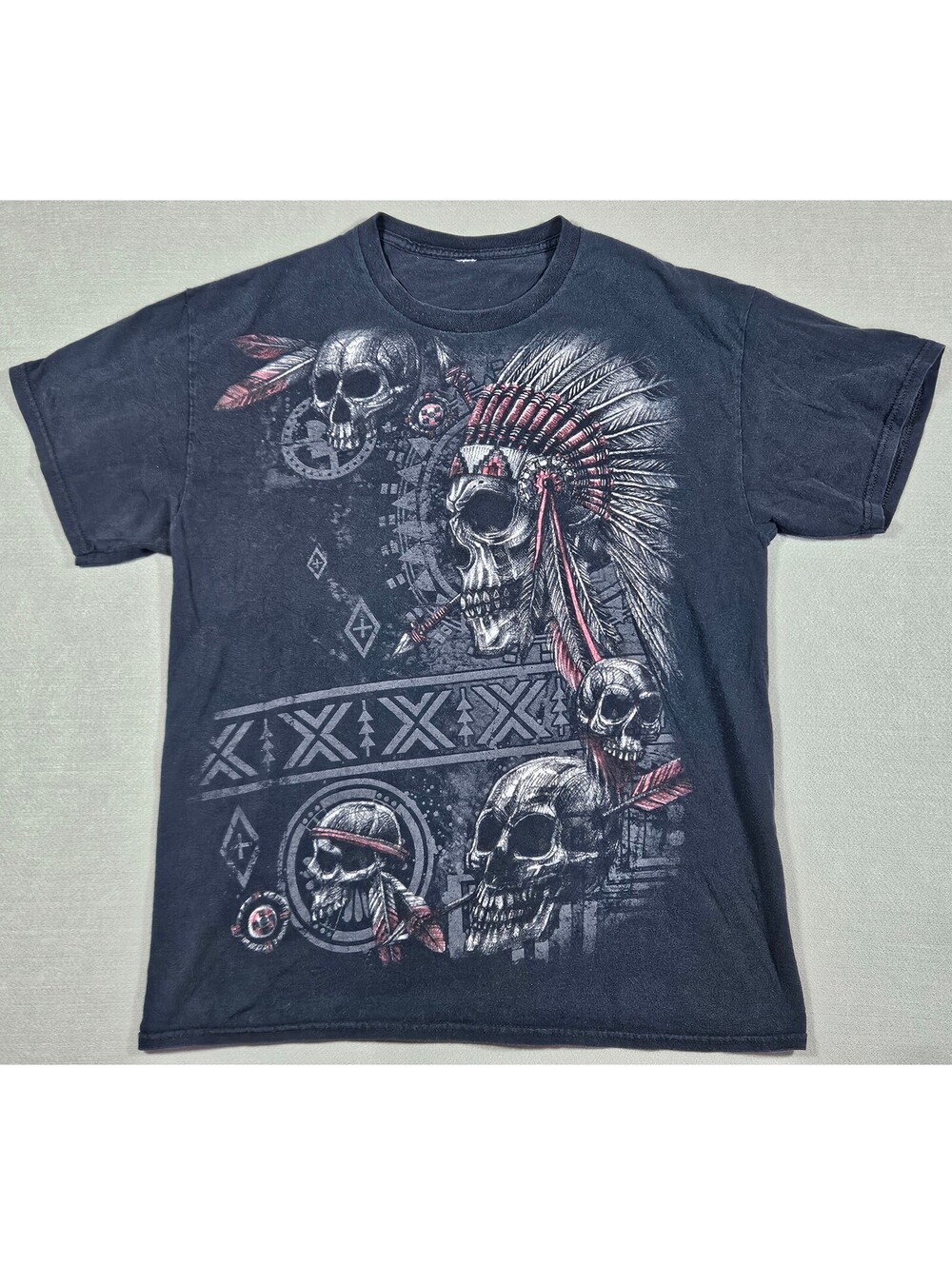 Y2K Skull Light Graphic Print Black T-Shirt